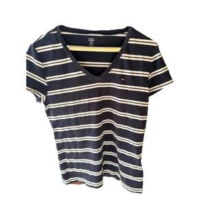 Tommy Hilfiger Women's Shorts Sleeve T-Shirt Navy Blue/White/purple Size XL